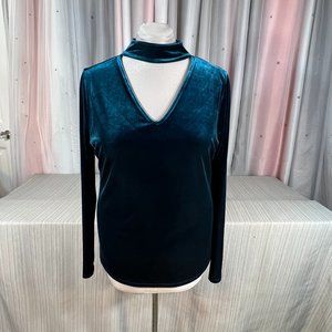 TAHARI Choker Cutout Long Sleeved Velour Top XL